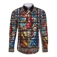 Happy Ascension Day Long Sleeve Button Shirt Faith and Religion Stained Glass Windows