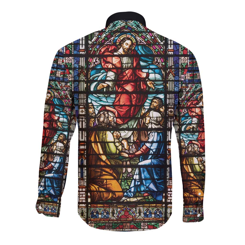 Happy Ascension Day Long Sleeve Button Shirt Faith and Religion Stained Glass Windows