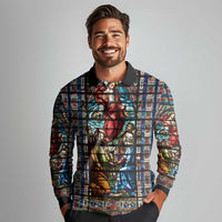 Happy Ascension Day Long Sleeve Polo Shirt Faith and Religion Stained Glass Windows