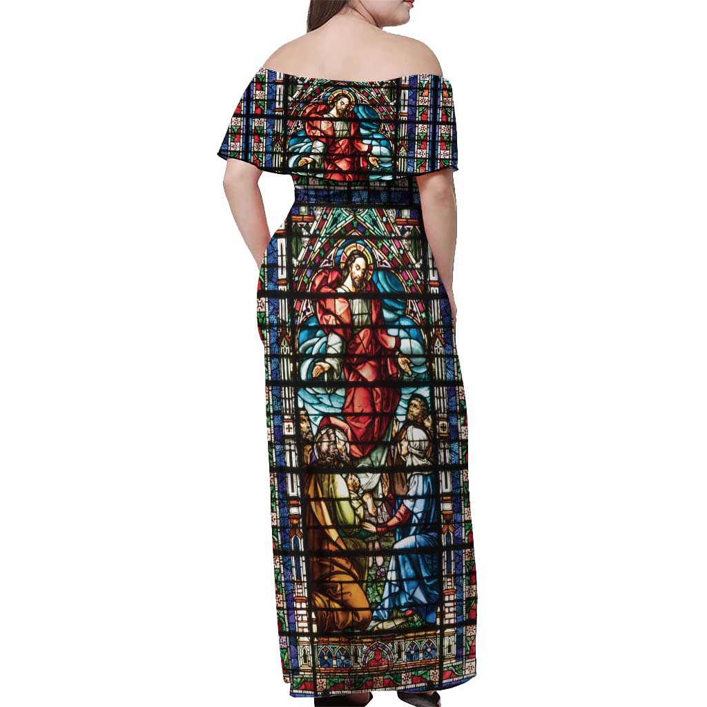 Happy Ascension Day Off Shoulder Maxi Dress Faith and Religion Stained Glass Windows