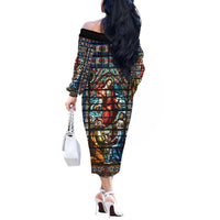 Happy Ascension Day Off The Shoulder Long Sleeve Dress Faith and Religion Stained Glass Windows