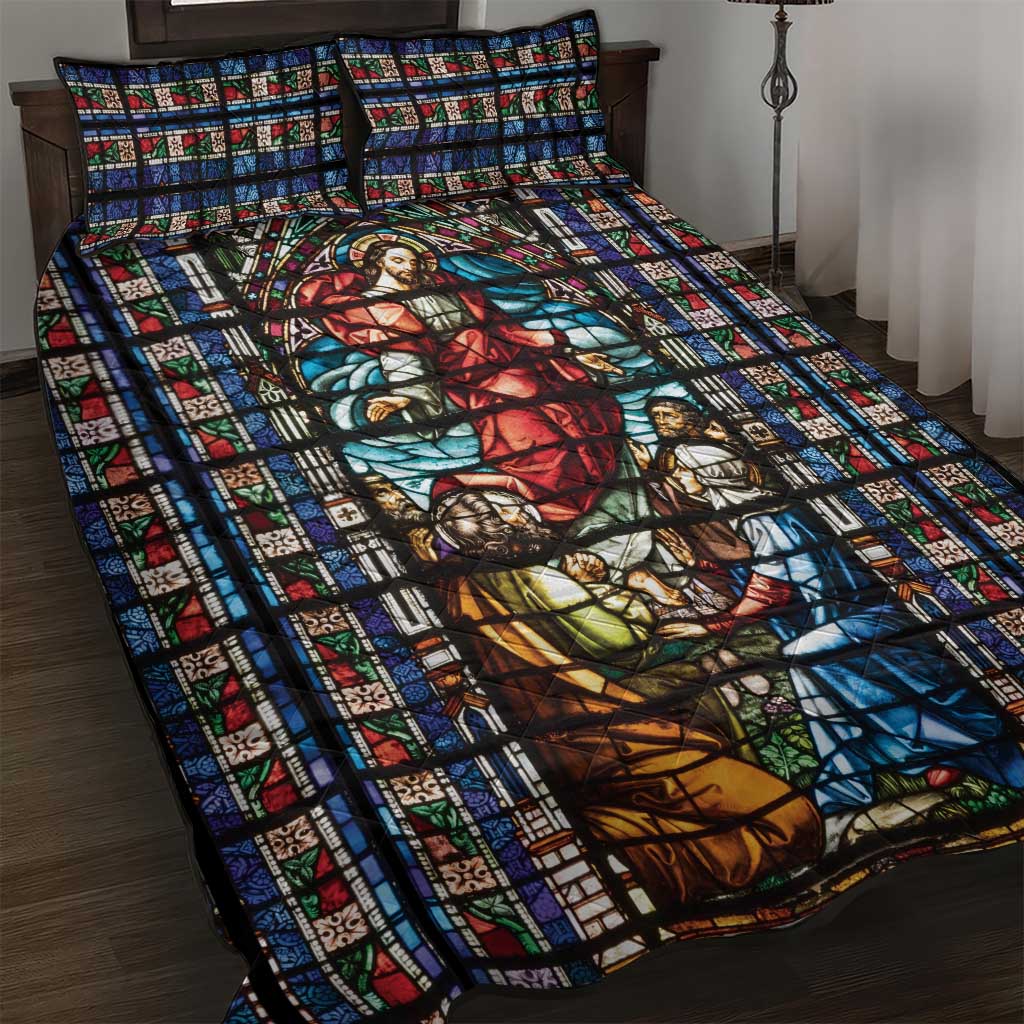 Happy Ascension Day Quilt Bed Set Faith and Religion Stained Glass Windows