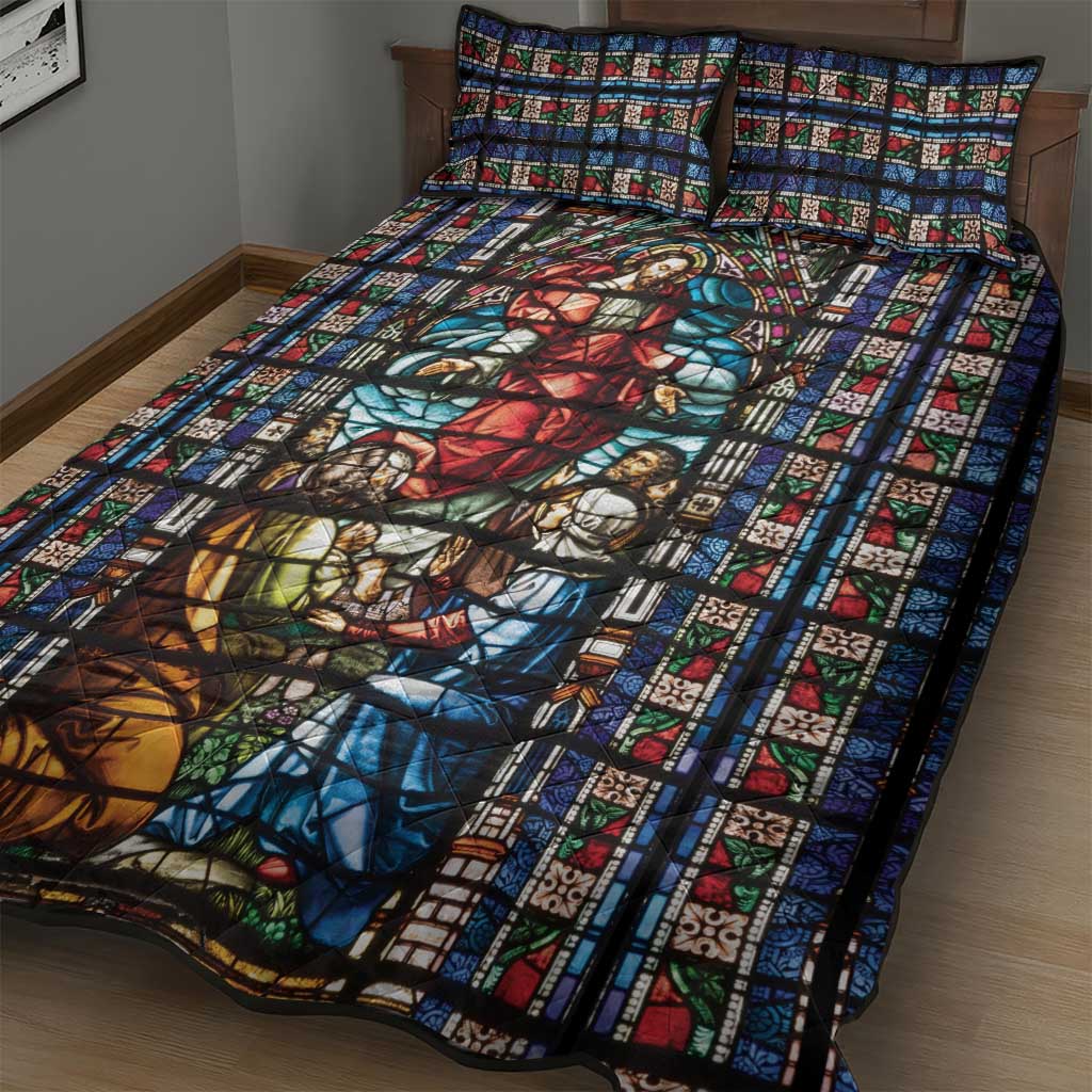 Happy Ascension Day Quilt Bed Set Faith and Religion Stained Glass Windows