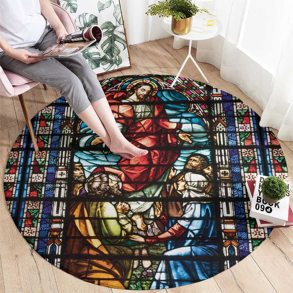 Happy Ascension Day Round Carpet Faith and Religion Stained Glass Windows