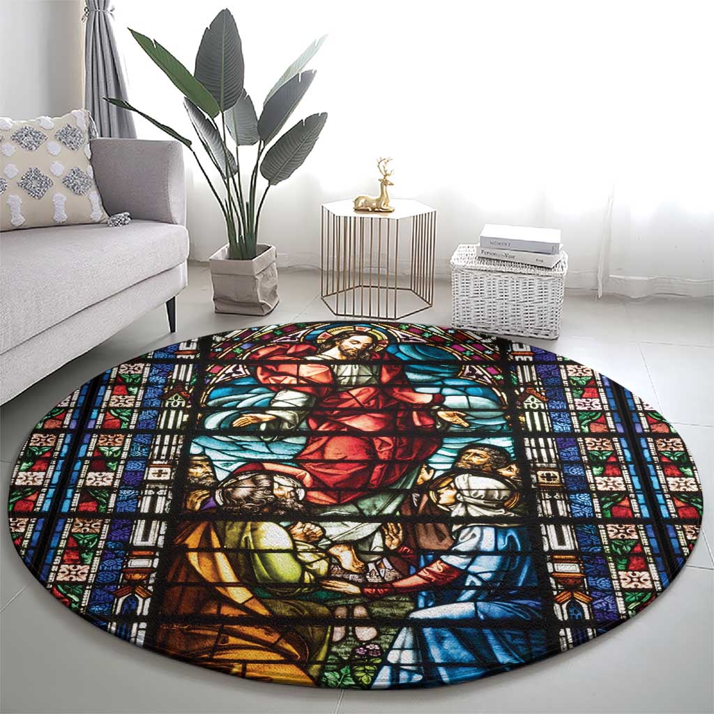 Happy Ascension Day Round Carpet Faith and Religion Stained Glass Windows