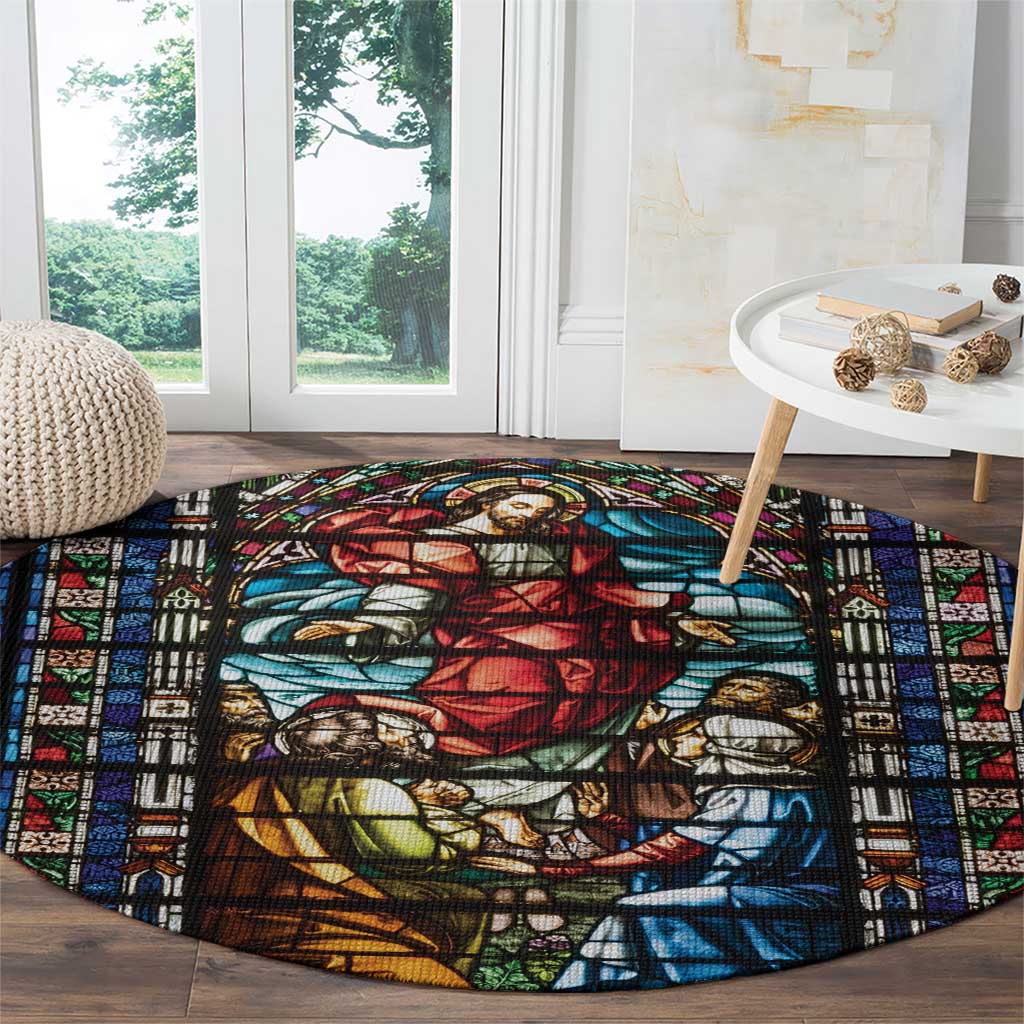 Happy Ascension Day Round Carpet Faith and Religion Stained Glass Windows
