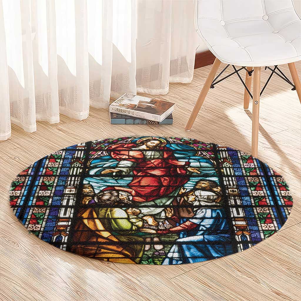 Happy Ascension Day Round Carpet Faith and Religion Stained Glass Windows