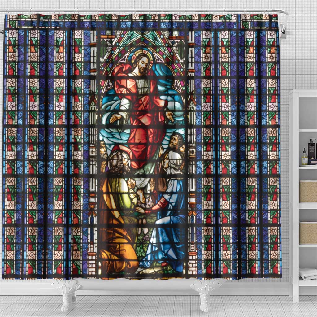 Happy Ascension Day Shower Curtain Faith and Religion Stained Glass Windows