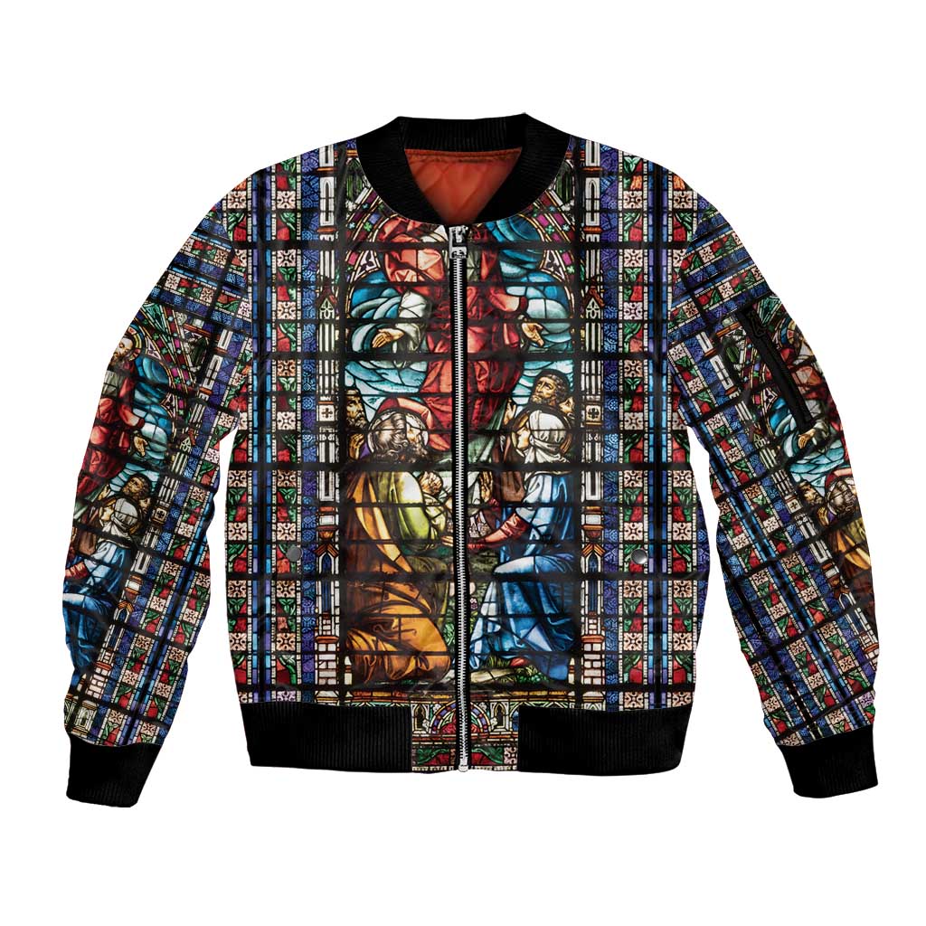 Happy Ascension Day Sleeve Zip Bomber Jacket Faith and Religion Stained Glass Windows
