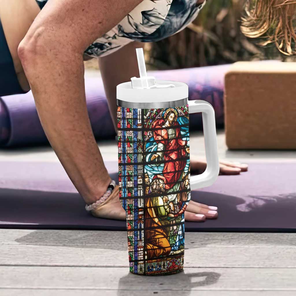 Happy Ascension Day Tumbler With Handle Faith and Religion Stained Glass Windows