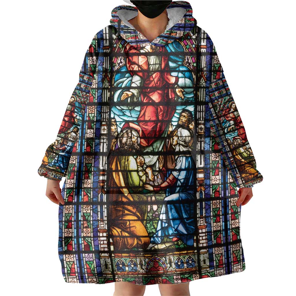 Happy Ascension Day Wearable Blanket Hoodie Faith and Religion Stained Glass Windows