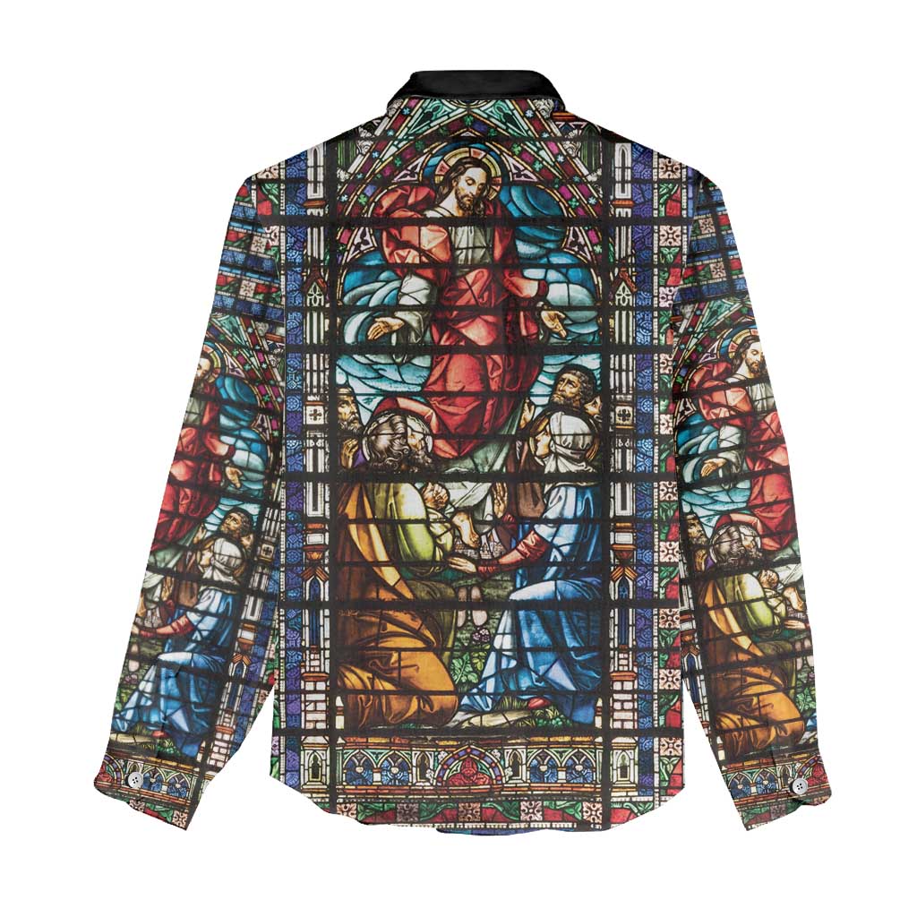 Happy Ascension Day Women Casual Shirt Faith and Religion Stained Glass Windows