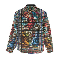 Happy Ascension Day Women Casual Shirt Faith and Religion Stained Glass Windows