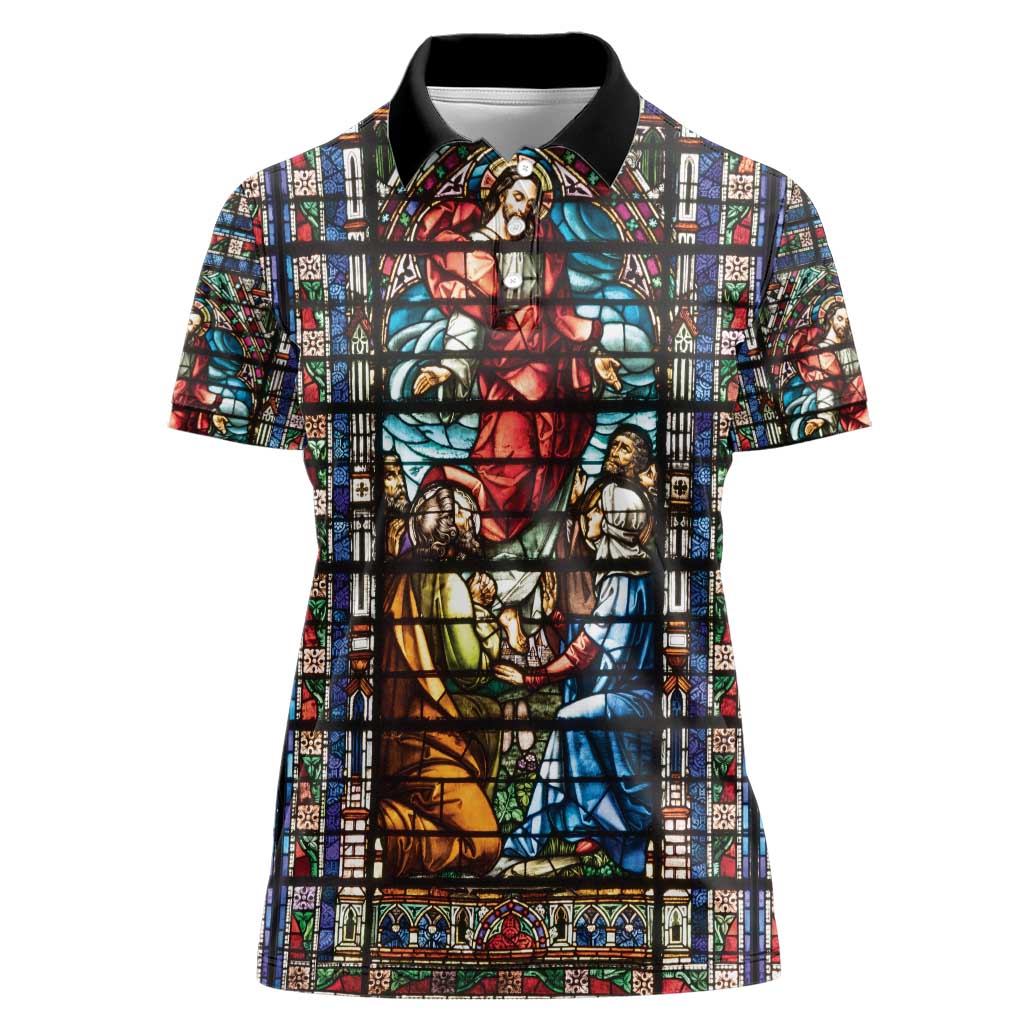 Happy Ascension Day Women Polo Shirt Faith and Religion Stained Glass Windows