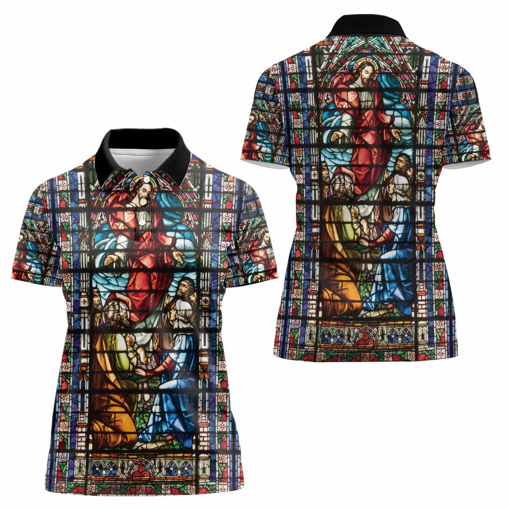 Happy Ascension Day Women Polo Shirt Faith and Religion Stained Glass Windows