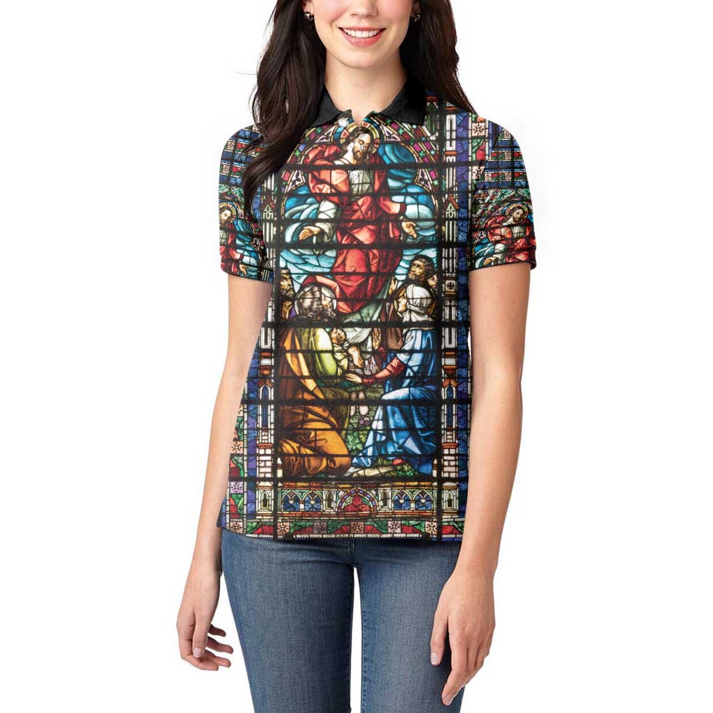 Happy Ascension Day Women Polo Shirt Faith and Religion Stained Glass Windows