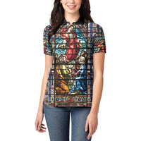 Happy Ascension Day Women Polo Shirt Faith and Religion Stained Glass Windows