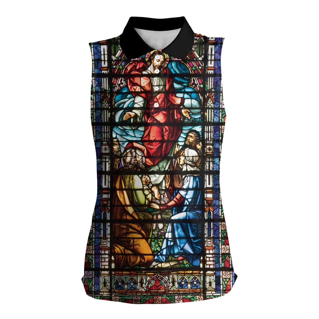 Happy Ascension Day Women Sleeveless Polo Shirt Faith and Religion Stained Glass Windows