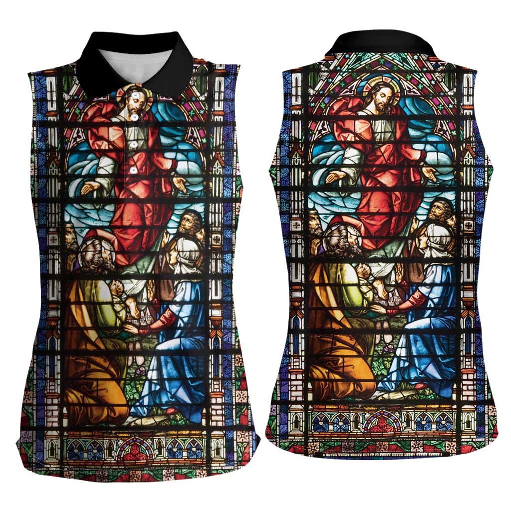 Happy Ascension Day Women Sleeveless Polo Shirt Faith and Religion Stained Glass Windows