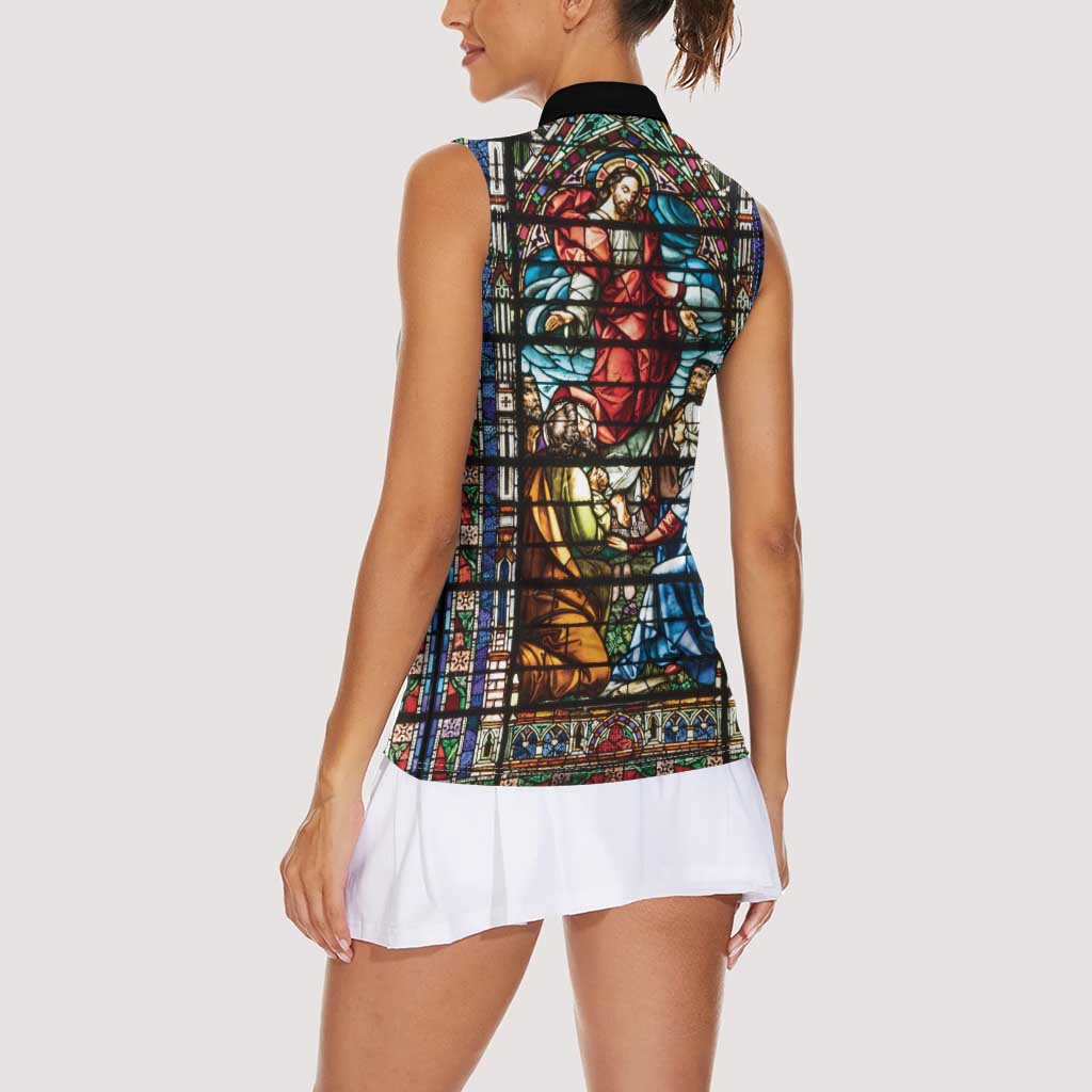Happy Ascension Day Women Sleeveless Polo Shirt Faith and Religion Stained Glass Windows