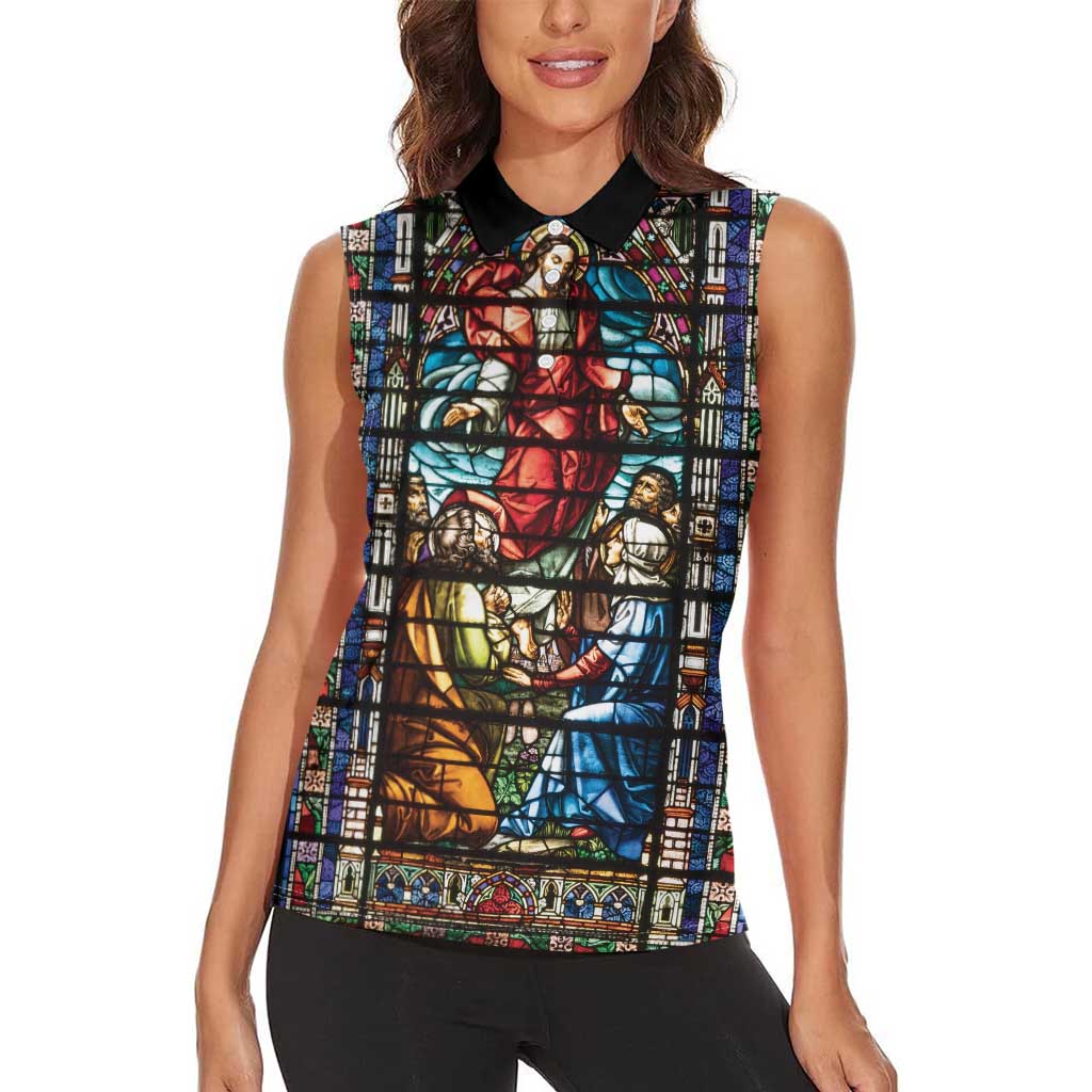 Happy Ascension Day Women Sleeveless Polo Shirt Faith and Religion Stained Glass Windows