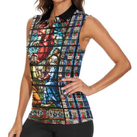 Happy Ascension Day Women Sleeveless Polo Shirt Faith and Religion Stained Glass Windows