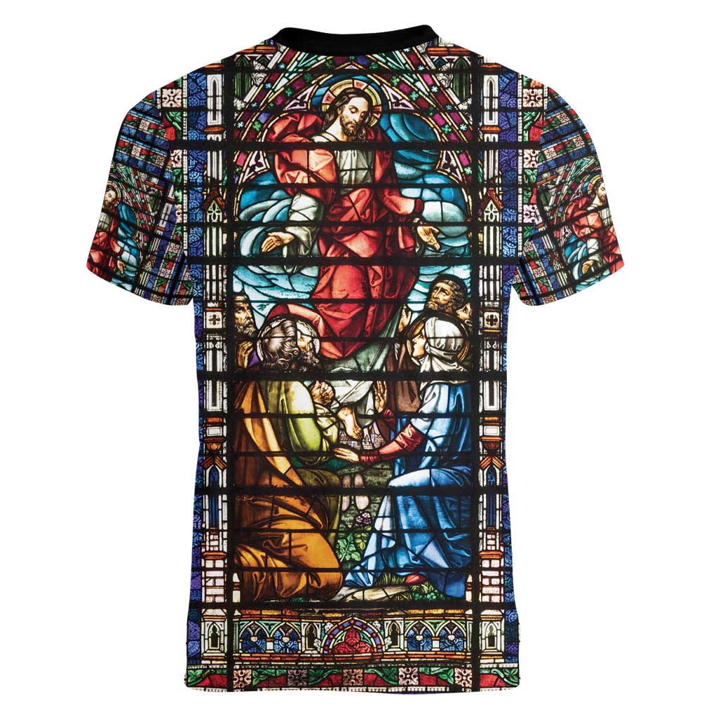 Happy Ascension Day Women V-Neck T-Shirt Faith and Religion Stained Glass Windows