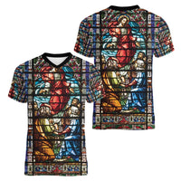 Happy Ascension Day Women V-Neck T-Shirt Faith and Religion Stained Glass Windows