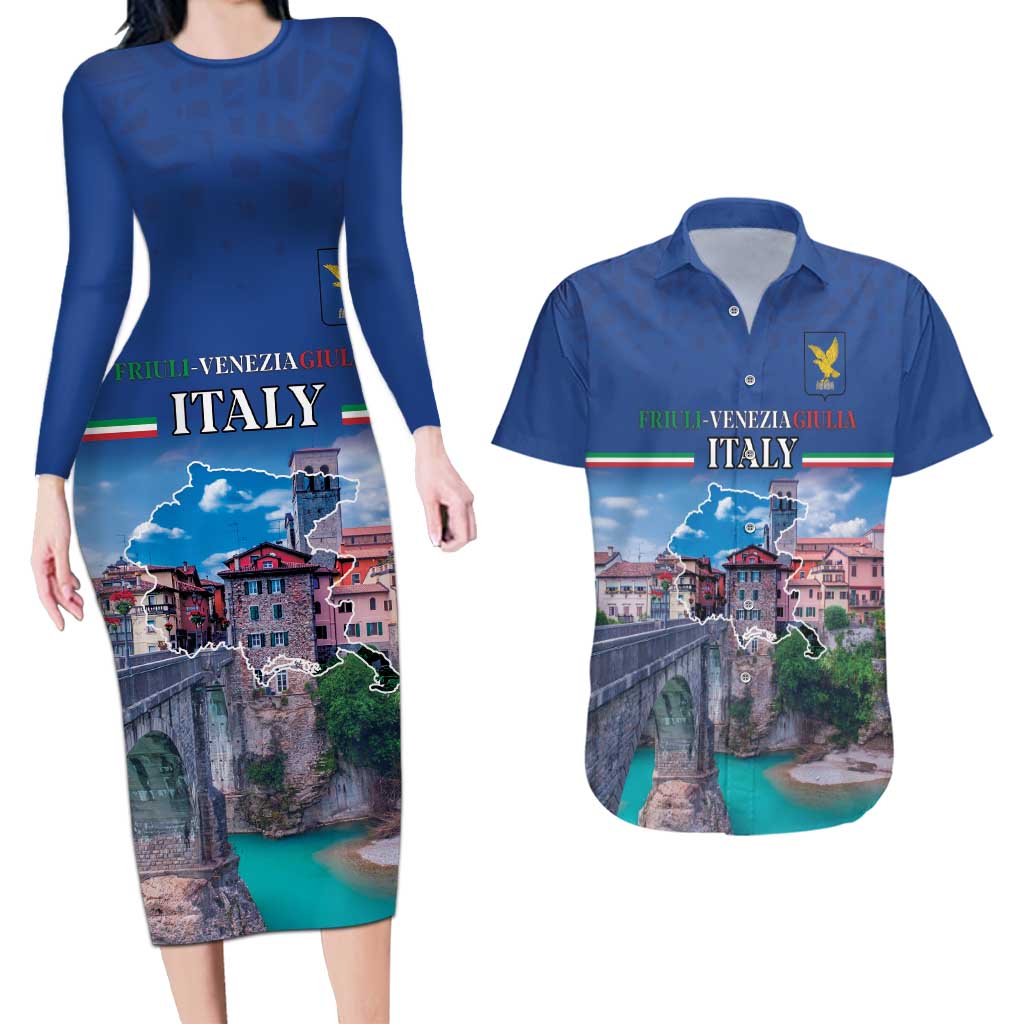 Friuli-Venezia Giulia Italy Couples Matching Long Sleeve Bodycon Dress and Hawaiian Shirt Cividale del Friuli
