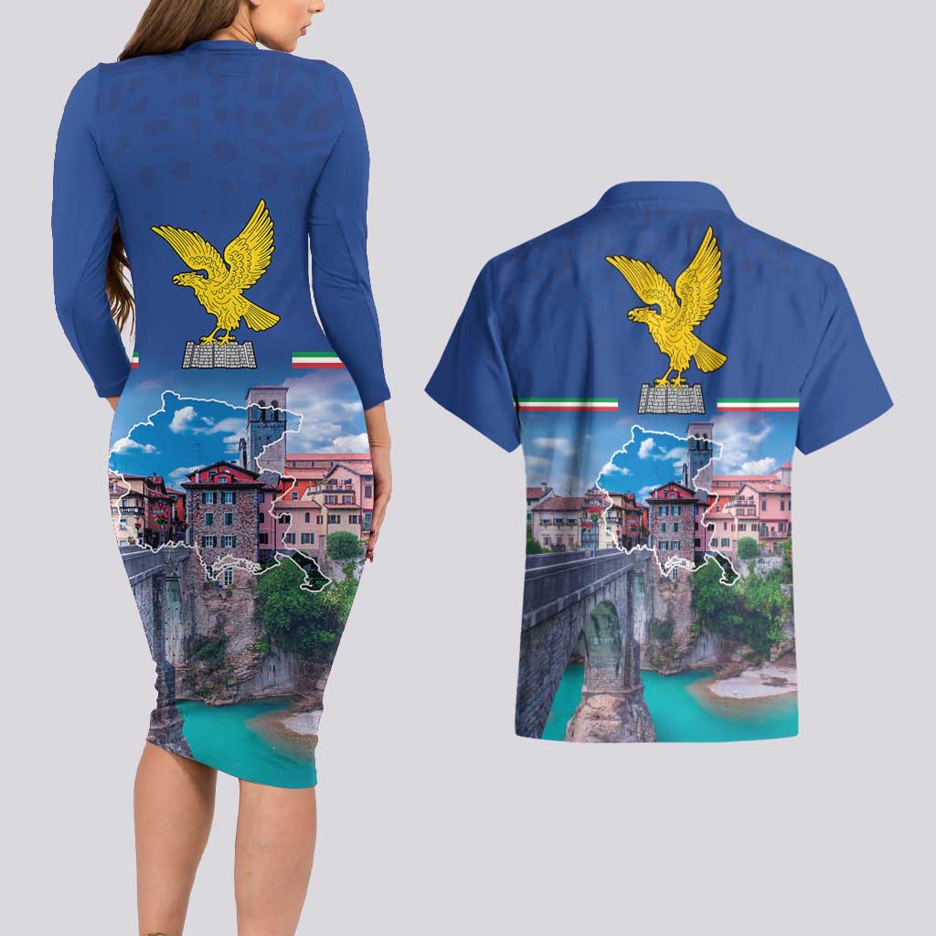 Friuli-Venezia Giulia Italy Couples Matching Long Sleeve Bodycon Dress and Hawaiian Shirt Cividale del Friuli