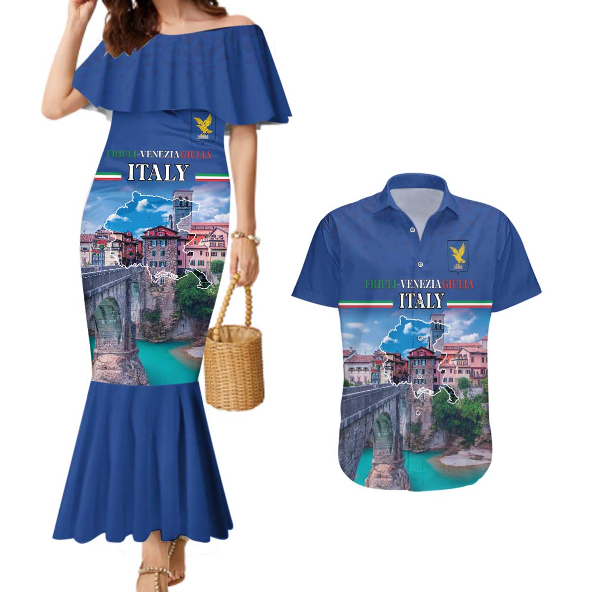 Friuli-Venezia Giulia Italy Couples Matching Mermaid Dress and Hawaiian Shirt Cividale del Friuli