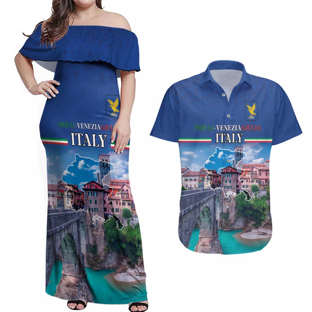 Friuli-Venezia Giulia Italy Couples Matching Off Shoulder Maxi Dress and Hawaiian Shirt Cividale del Friuli
