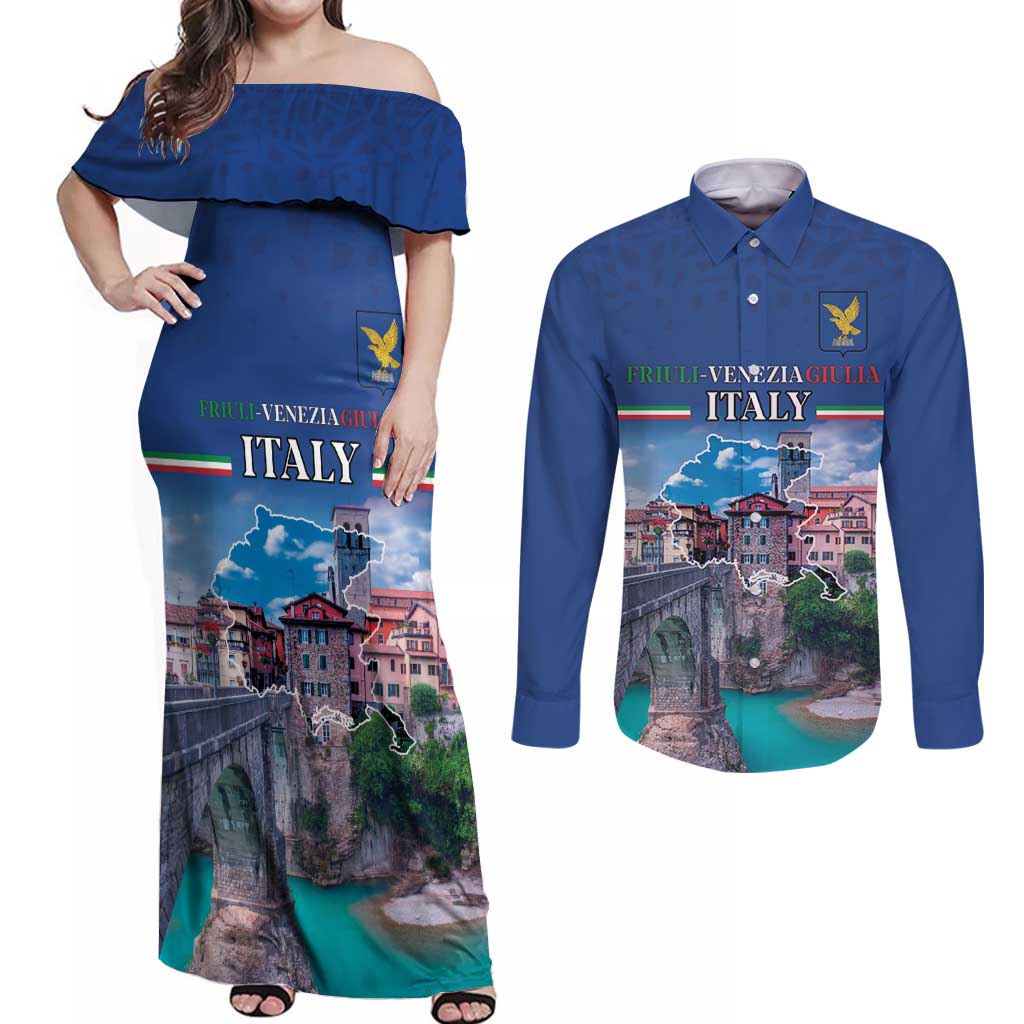 Friuli-Venezia Giulia Italy Couples Matching Off Shoulder Maxi Dress and Long Sleeve Button Shirt Cividale del Friuli