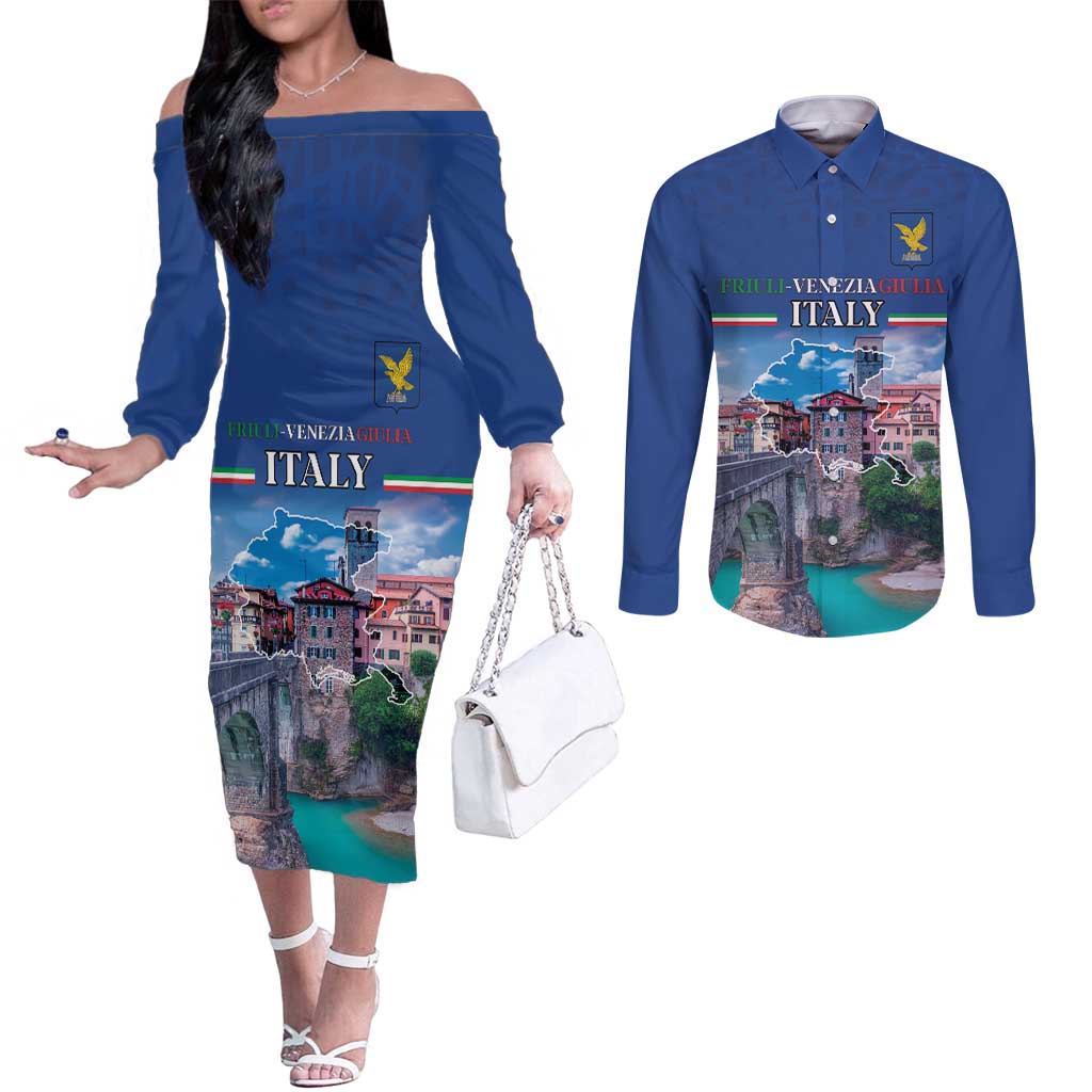 Friuli-Venezia Giulia Italy Couples Matching Off The Shoulder Long Sleeve Dress and Long Sleeve Button Shirt Cividale del Friuli