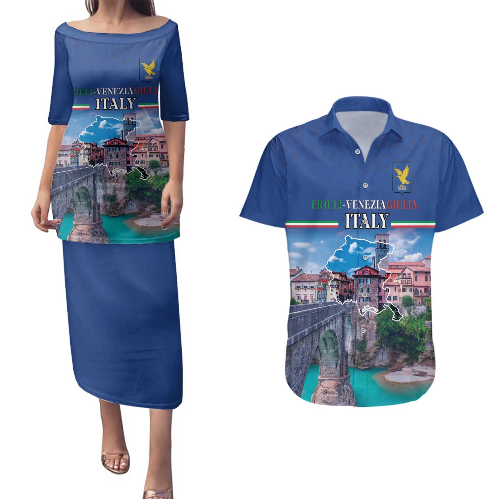 Friuli-Venezia Giulia Italy Couples Matching Puletasi and Hawaiian Shirt Cividale del Friuli