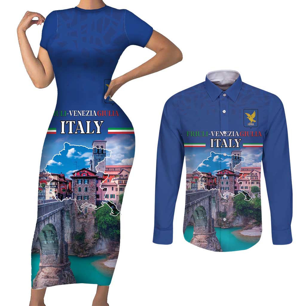 Friuli-Venezia Giulia Italy Couples Matching Short Sleeve Bodycon Dress and Long Sleeve Button Shirt Cividale del Friuli