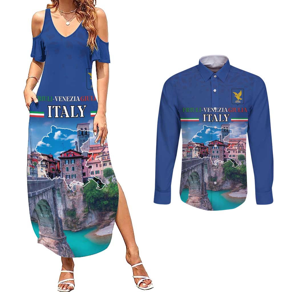 Friuli-Venezia Giulia Italy Couples Matching Summer Maxi Dress and Long Sleeve Button Shirt Cividale del Friuli