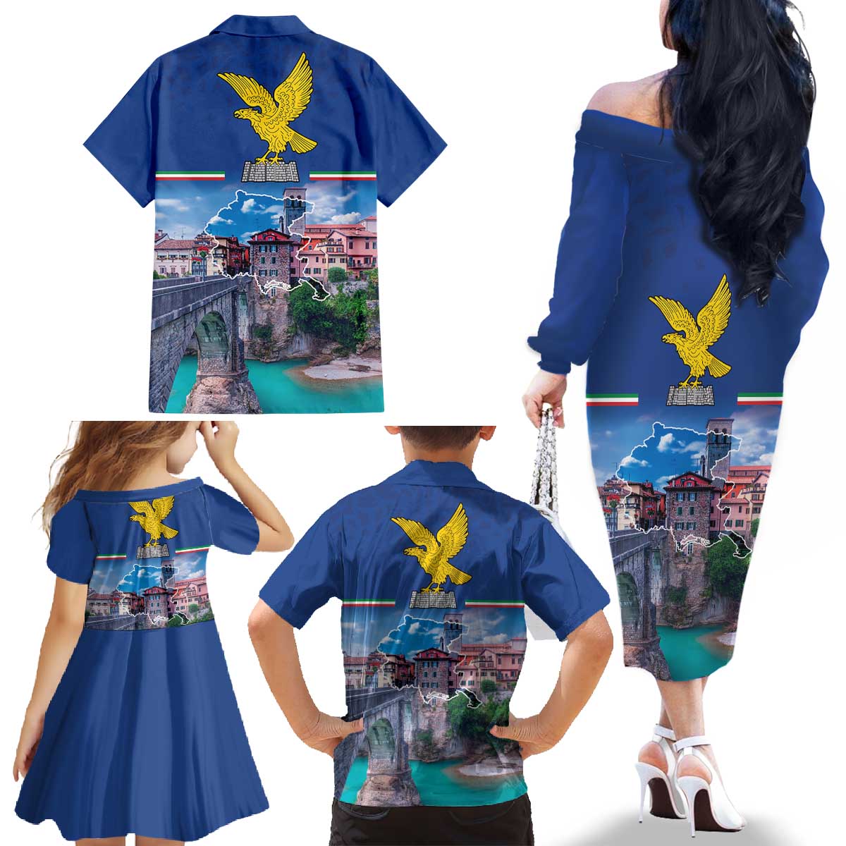 Friuli-Venezia Giulia Italy Family Matching Off The Shoulder Long Sleeve Dress and Hawaiian Shirt Cividale del Friuli