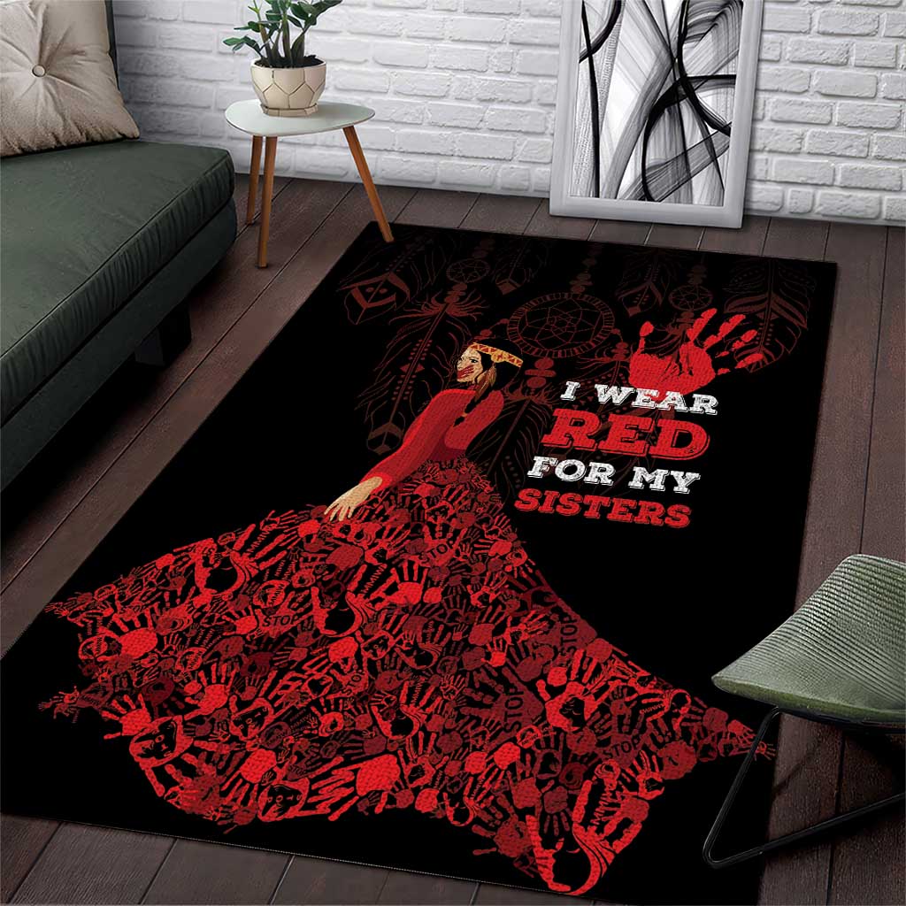 MMIW Native American Red Hand Area Rug I Wear Red For My Sisters