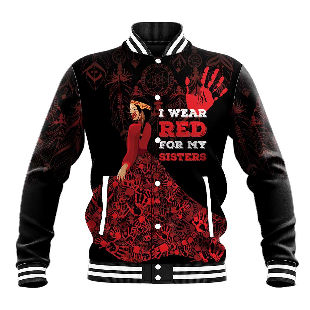 MMIW Native American Red Hand Baseball Jacket I Wear Red For My Sisters