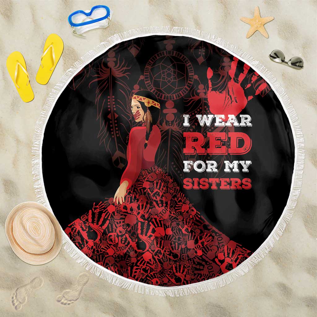 MMIW Native American Red Hand Beach Blanket I Wear Red For My Sisters