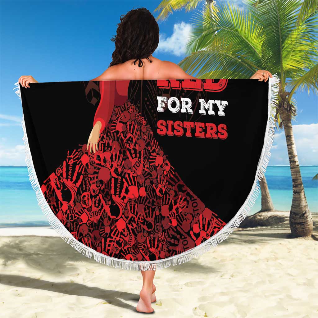 MMIW Native American Red Hand Beach Blanket I Wear Red For My Sisters