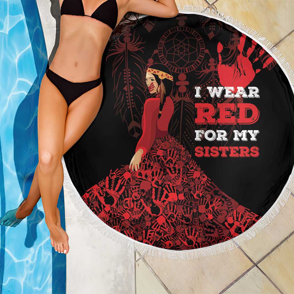 MMIW Native American Red Hand Beach Blanket I Wear Red For My Sisters