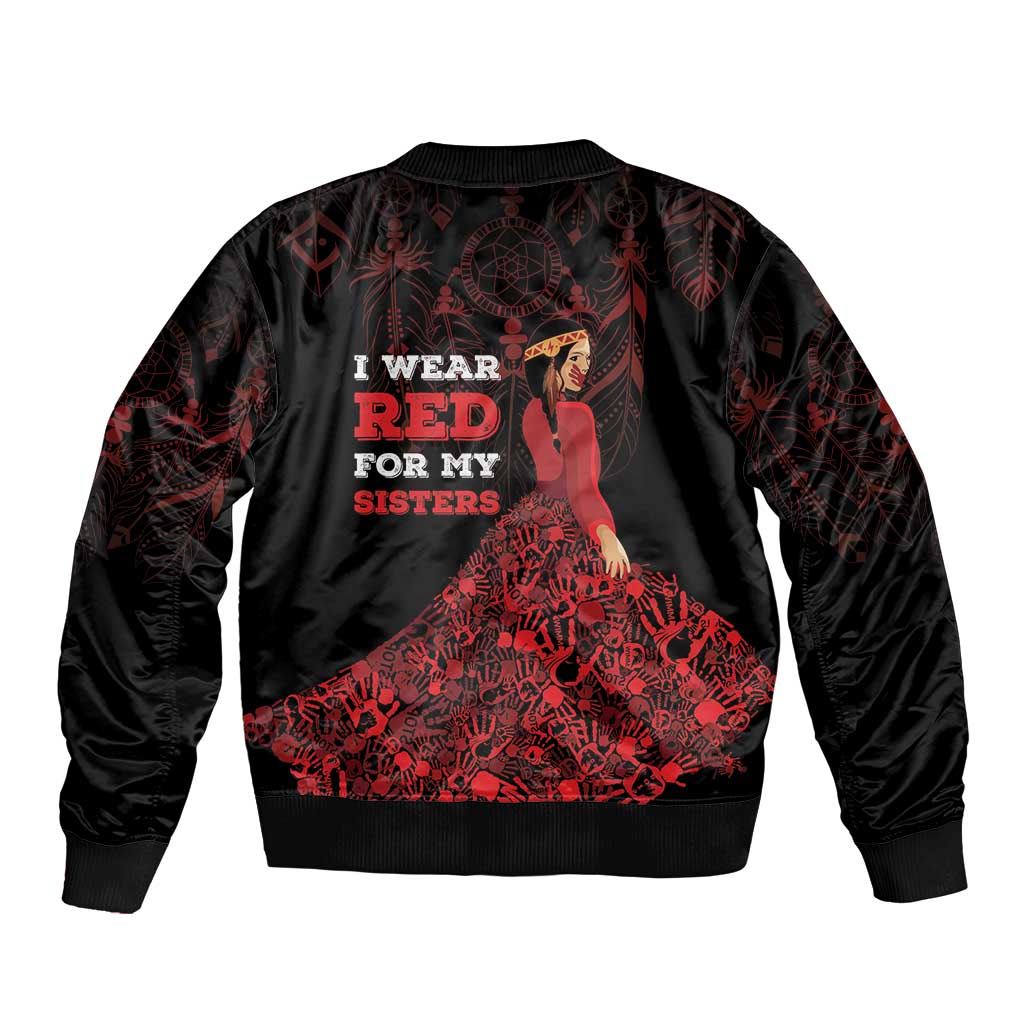 MMIW Native American Red Hand Bomber Jacket I Wear Red For My Sisters