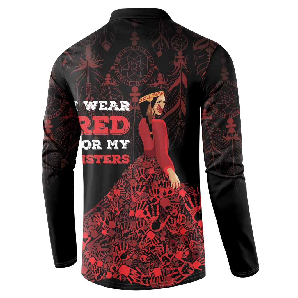 MMIW Native American Red Hand Button Sweatshirt I Wear Red For My Sisters