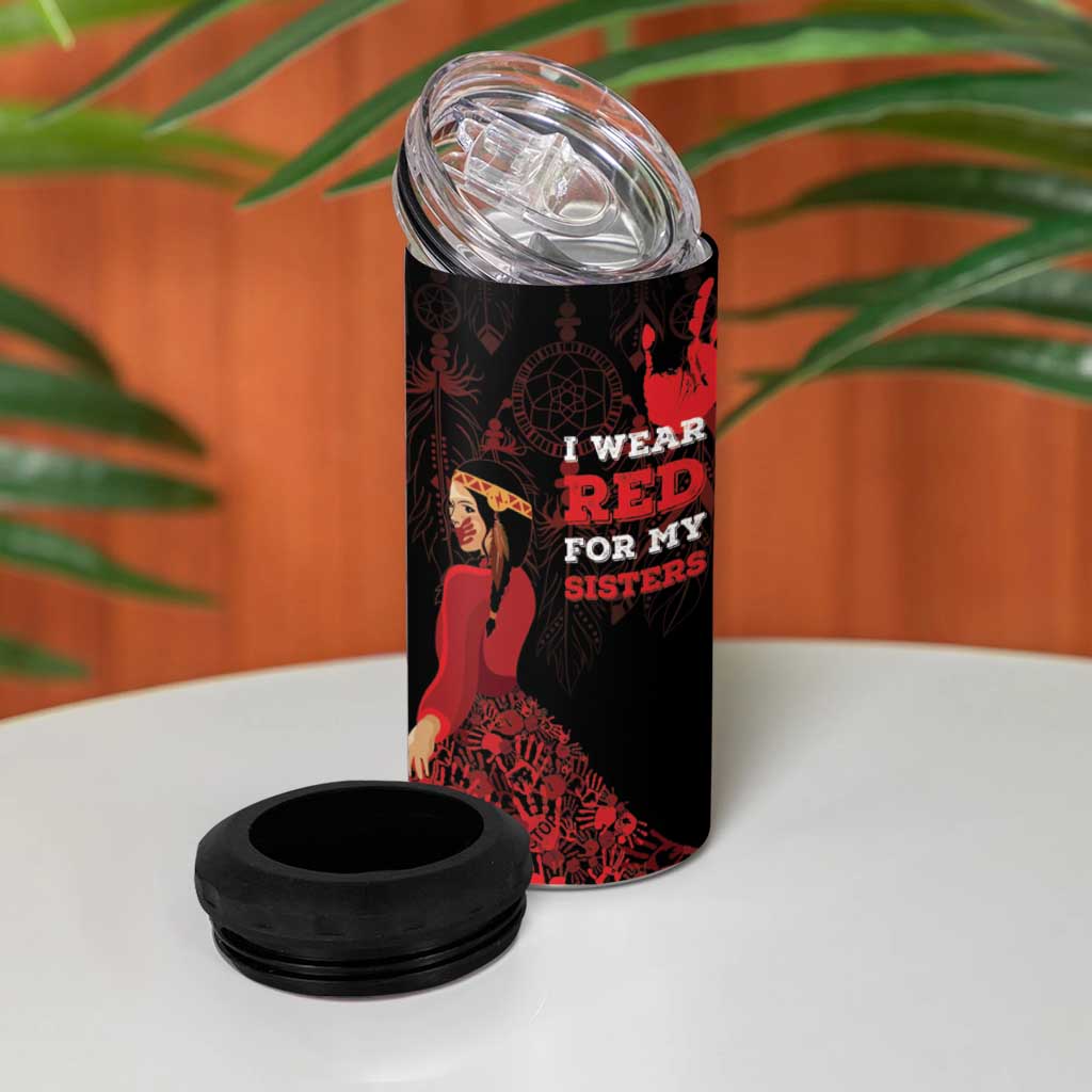 MMIW Native American Red Hand 4 in 1 Can Cooler Tumbler I Wear Red For My Sisters