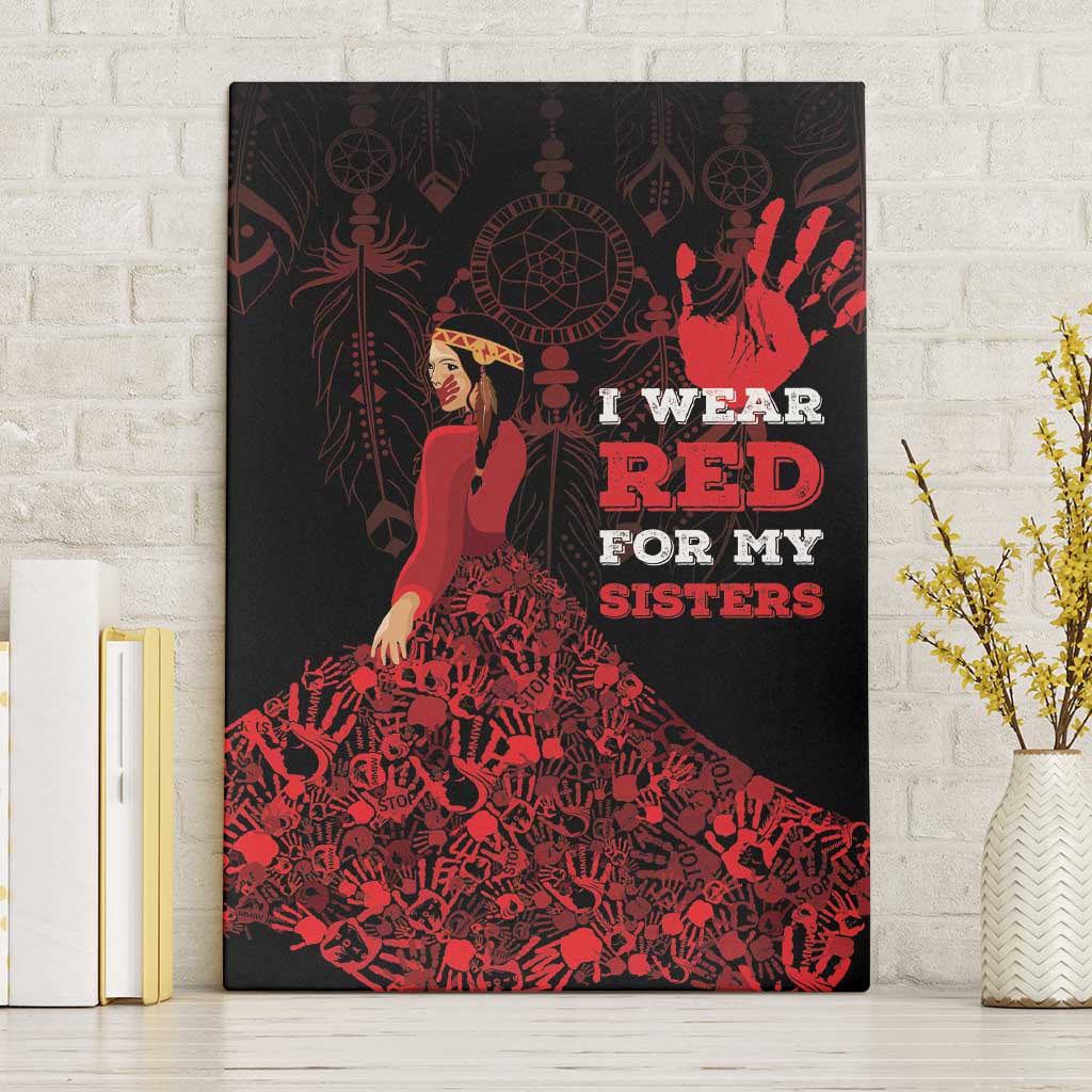 MMIW Native American Red Hand Canvas Wall Art I Wear Red For My Sisters