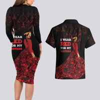 MMIW Native American Red Hand Couples Matching Long Sleeve Bodycon Dress and Hawaiian Shirt I Wear Red For My Sisters
