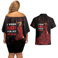MMIW Native American Red Hand Couples Matching Off Shoulder Short Dress and Hawaiian Shirt I Wear Red For My Sisters