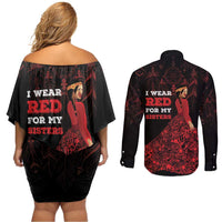 MMIW Native American Red Hand Couples Matching Off Shoulder Short Dress and Long Sleeve Button Shirt I Wear Red For My Sisters